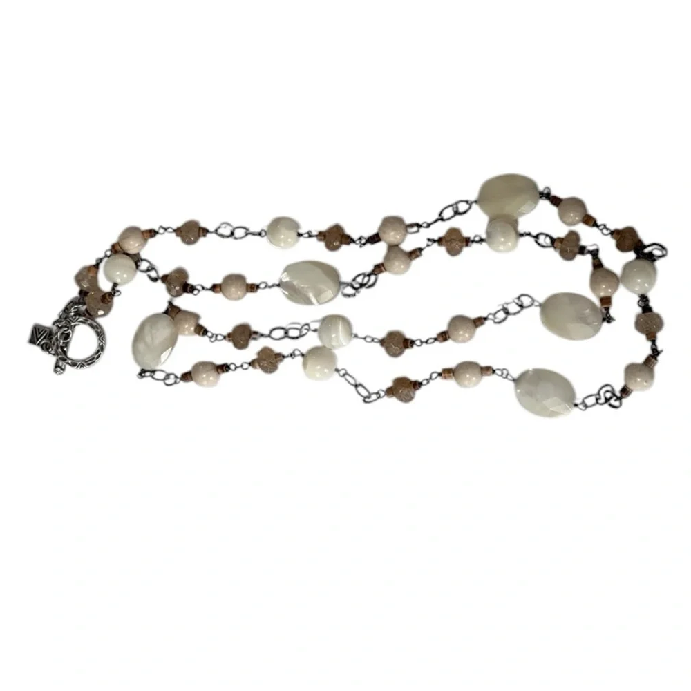 Silpada N1504 Mother of Pearl Rutilated Glass Riverstone Coco Beads Necklace 36”
